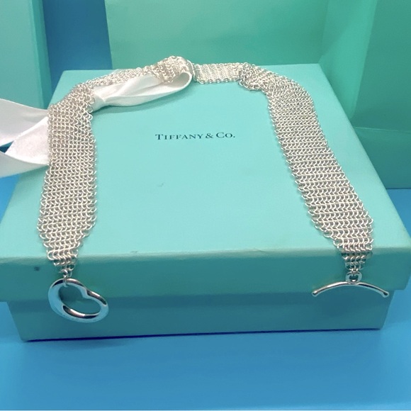 Tiffany & Co Silver Peretti Open Heart Mesh Toggle Necklace! - Picture 4 of 10